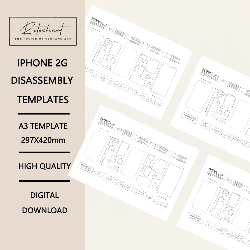 2G,3G,3GS,4,4s,5,5s,6,6s,7,8,X, teardown layout template PDF format (Digital Download File)