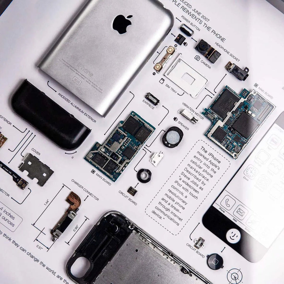 Detailed view of iPhone 1st Generation teardown art components