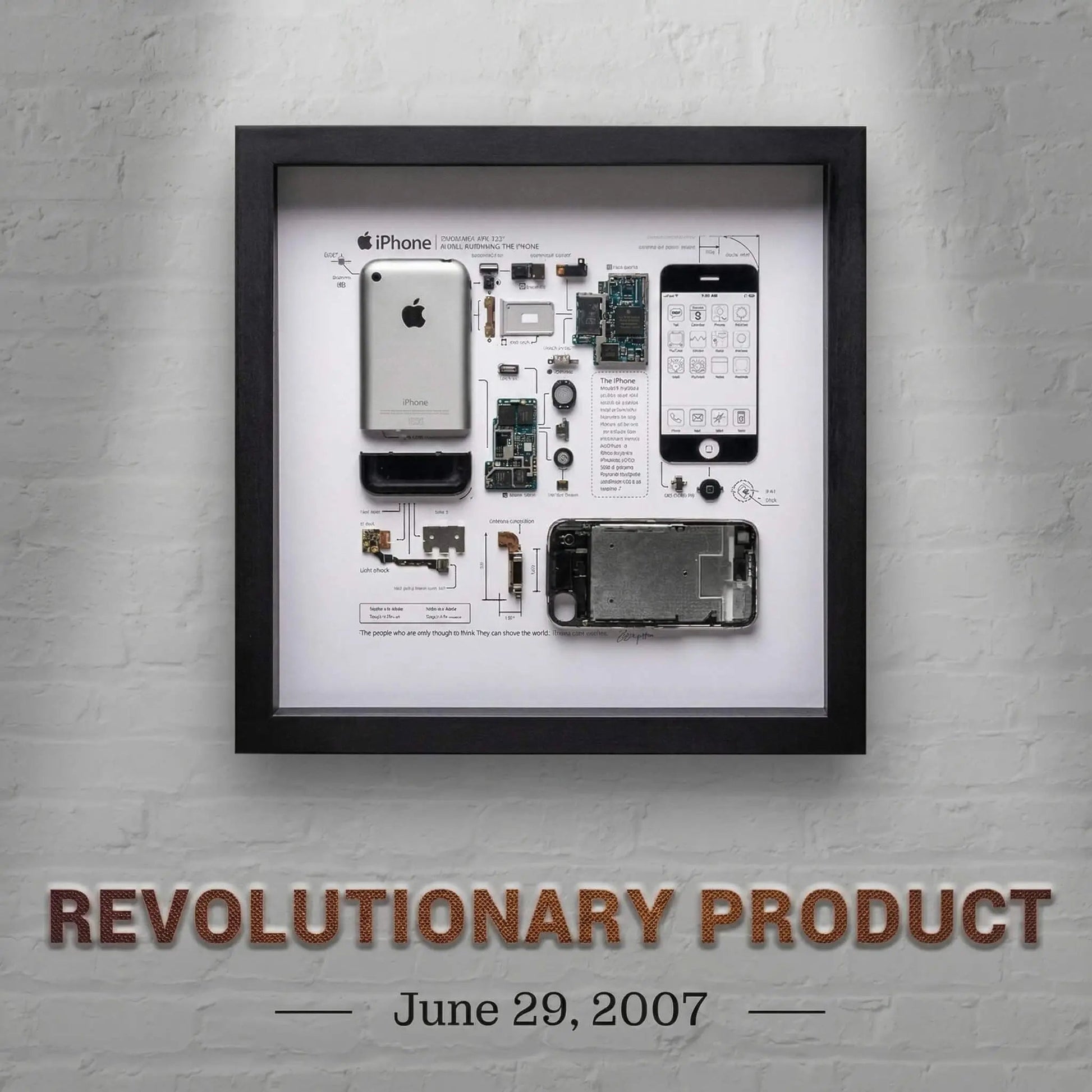 Framed iPhone 1 original teardown artwork, revolutionary product wall art, collector edition display