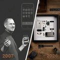 iPhone 2007 original release tribute frame with Steve Jobs, vintage Apple history wall art