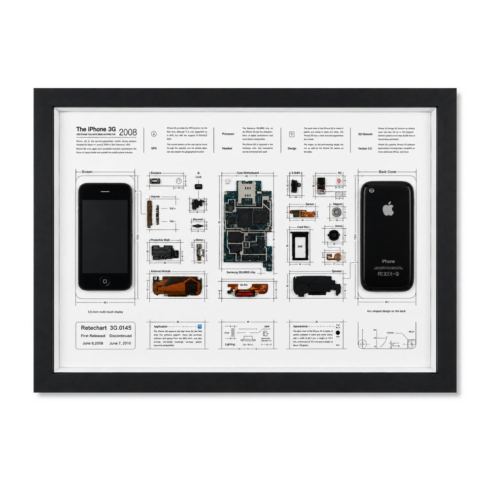 Front view of the iPhone 3G teardown frame made with original phone parts