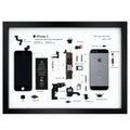 iPhone 5 teardown frame featuring original phone parts on a white background