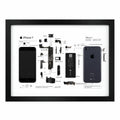 iPhone 7 teardown frame with original phone parts arranged on a white background