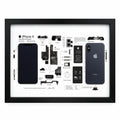 iPhone X teardown frame with original phone parts displayed on a white background