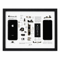 iPhone XR teardown frame with original phone components displayed on a white background