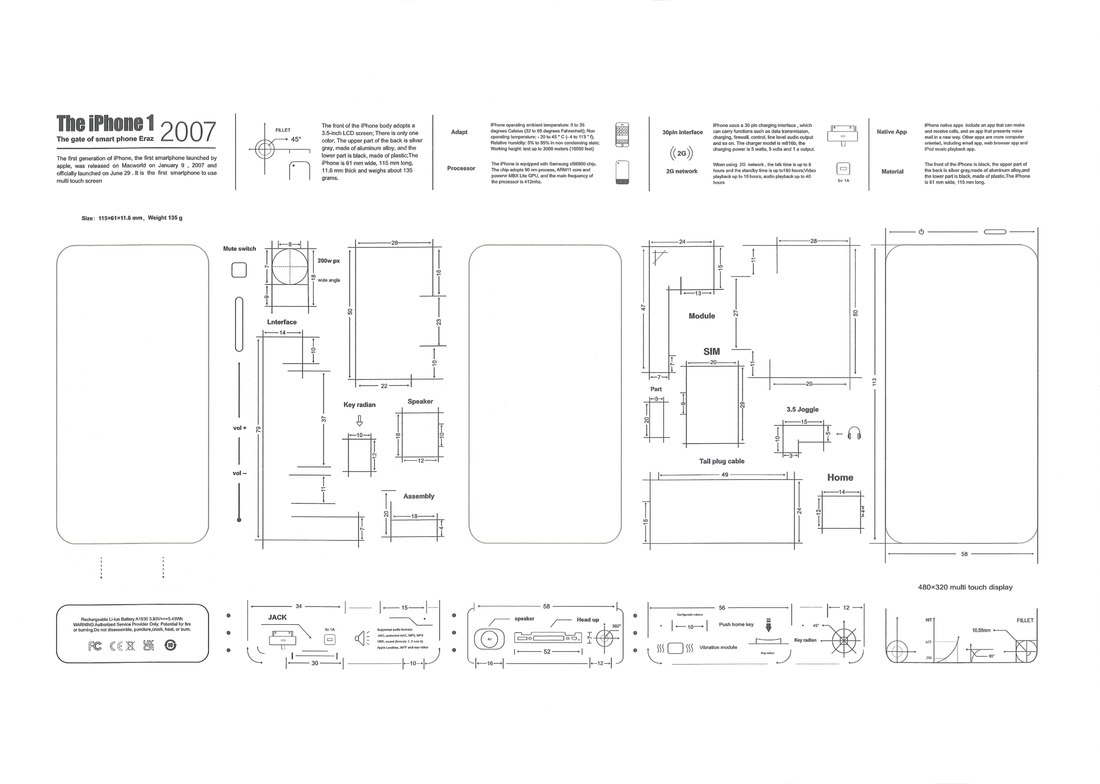 2G,3G,3GS,4,4s,5,5s,6,6s,7,8,X, teardown layout template PDF format (Digital Download File)