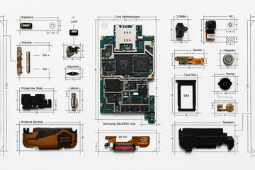 Close-up of the iPhone 3G component layout inside the teardown frame
